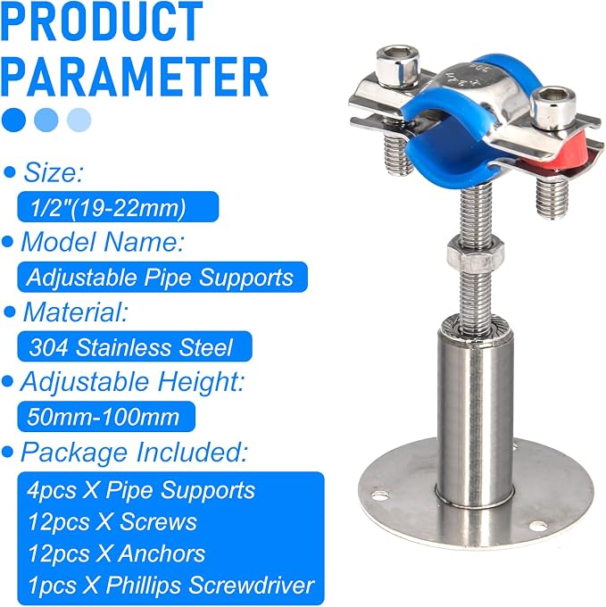 4PCS 304 Stainless Steel Wall Mount Ceiling Mount Pipe Supports, Suitable - Image 4