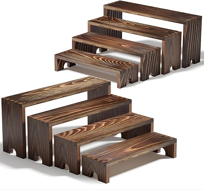2 Set Wooden Tiered Risers Display Stands by Unknown