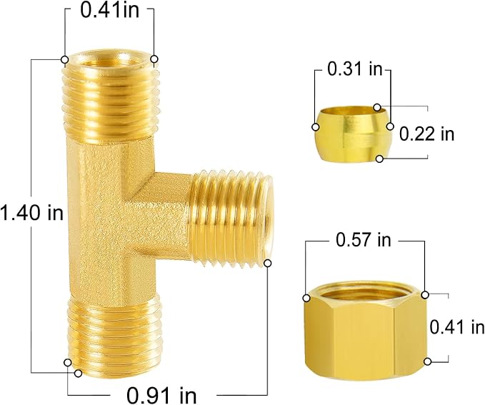 ChillWaves Brass Tee Compression Tube Fitting, 1/4" OD x 1/4" OD x 1/4" OD - Image 4