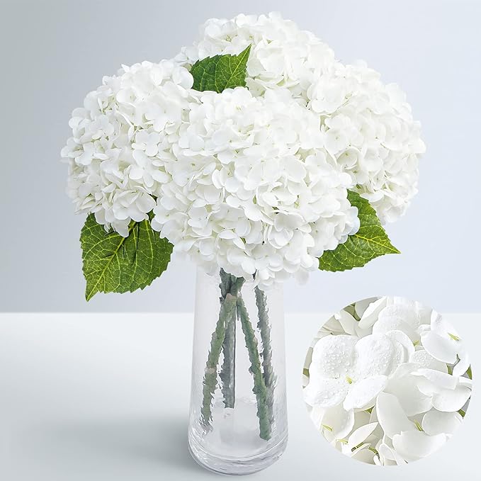 21" Real Touch White Hydrangea Artificial Flowers by Waipfaru