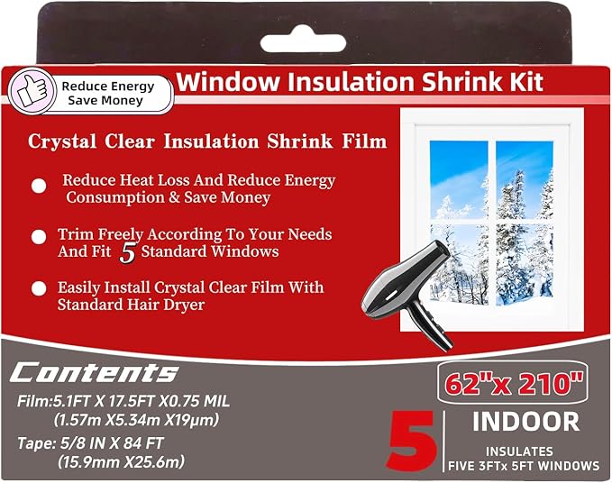 5-Window Shrink Film Window Insulation kit（62-Inch x 210-Inch） | Insulating - Image 3