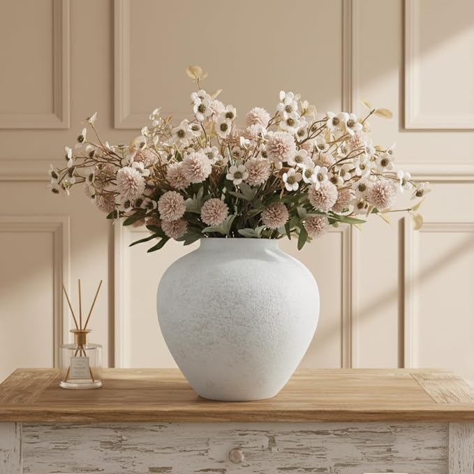 White Rustic Large Round Vase for Table Centerpieces 11 inches, Arina Vase - Image 8