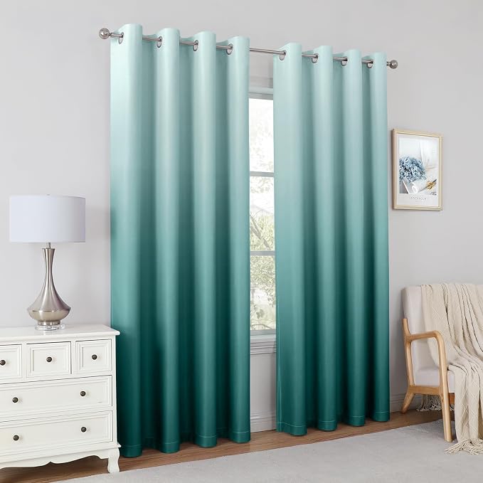 HOMEIDEAS Teal Ombre 100% Blackout 52W x 96L 2 Panels | Gradient, Room Darkening - Image 8