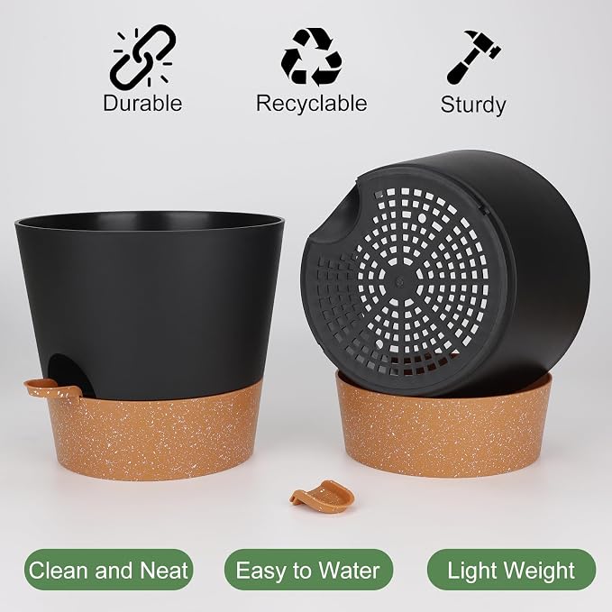 YNNICO 10-Inch Plant Pots, Self-Watering Planters - Image 3