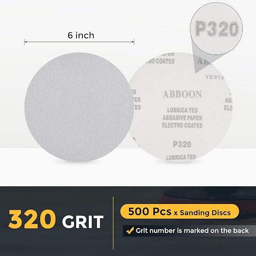 HARFINGTON 50 Pcs 6 Inch Sanding Disc 320 Grit White Aluminum Oxide | Hook and - Image 2