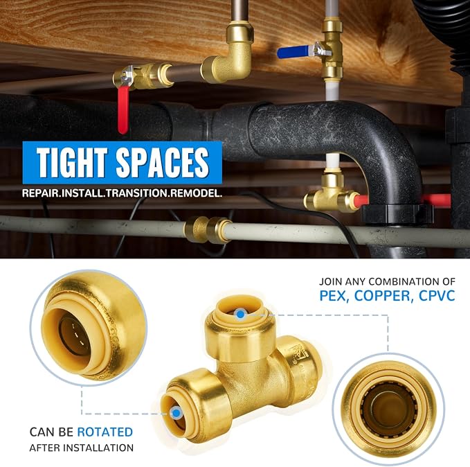 1/2 Inch Tee, Push Pex Tee Fittings 1/2 Inch, - Image 3