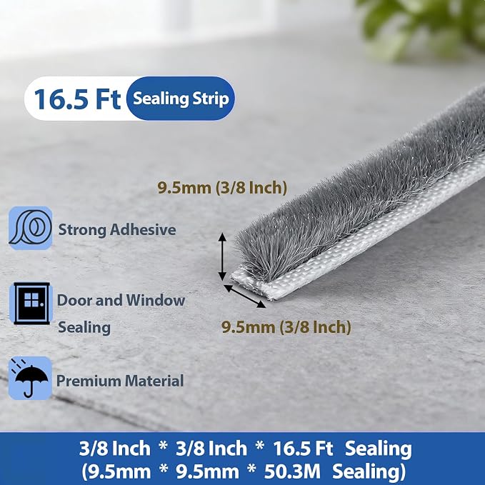 Weather Stripping Door Seal Strip, Self-Adhesive Pile Brush Weatherstripping - Image 3