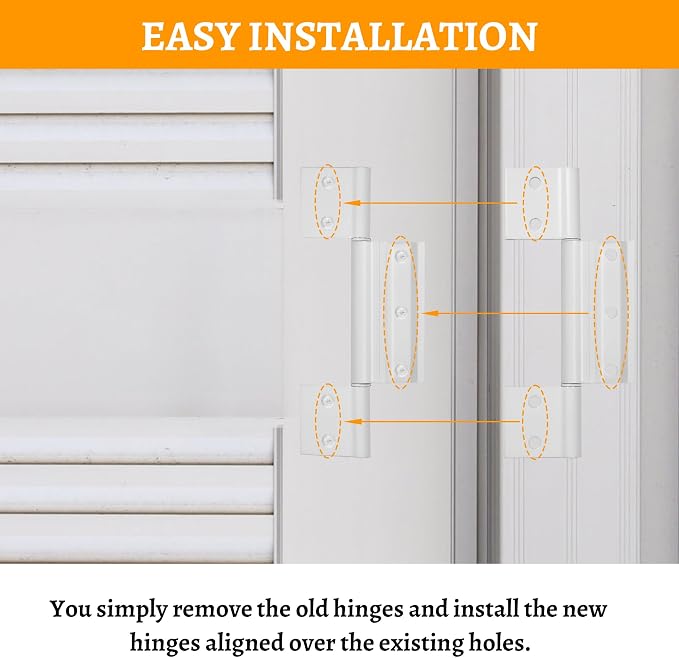 3-Pack Matte White Screen Door Hinges, 1/8 Inch Grooved Center | Storm Door - Image 3