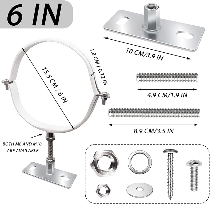 2 Sets 6 Inch Adjustable Pipe Bracket Heavy Duty Adjustable Clamp Bracket - Image 2