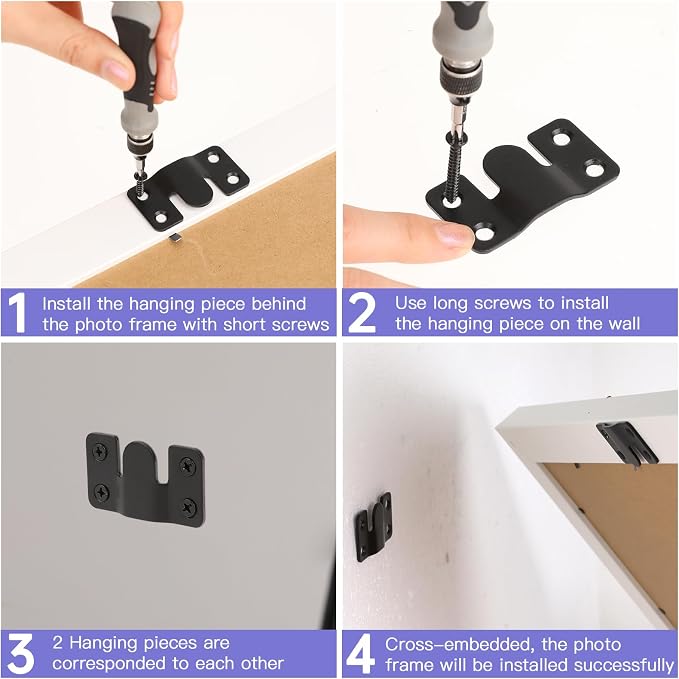4 Pairs Interlocking Flush Mount Bracket Picture Hanging Hooks Black Stainless - Image 7