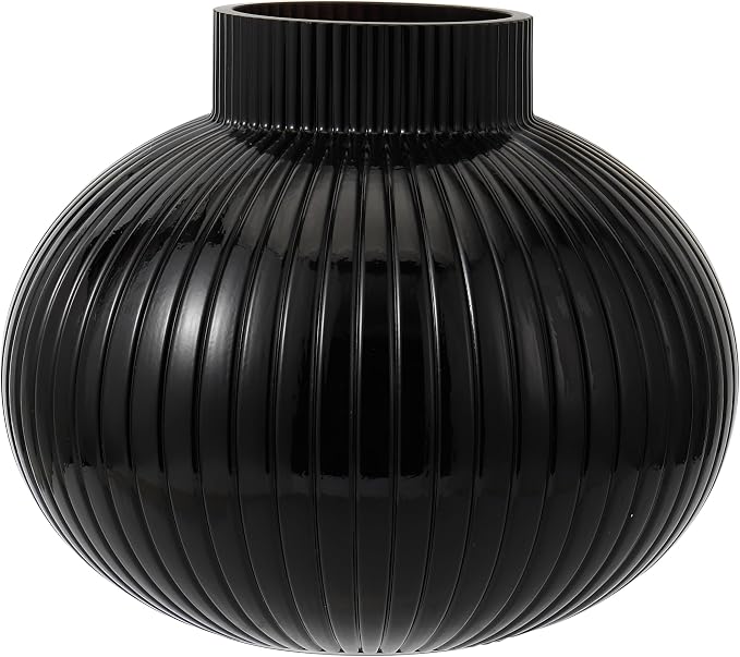 Black Glass Vase, Flower Vases for Bouquet, Ribbed Glass Vases for Flowers by YANWE