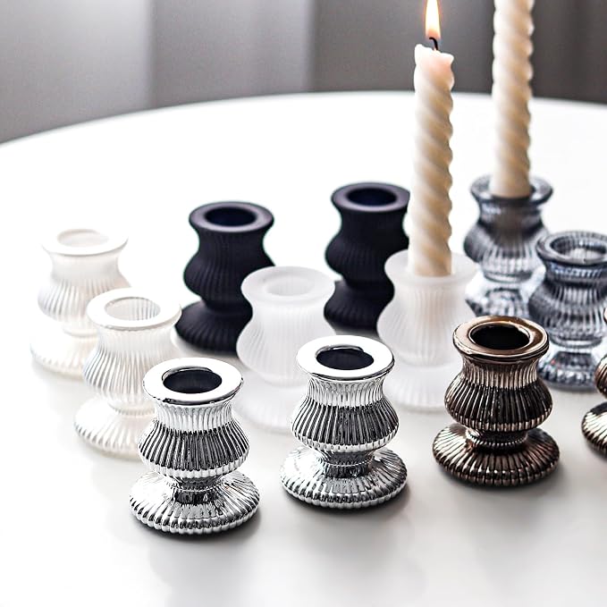 WDHODEC Black White Candlestick Holders 12PCS Glass Taper Candle Holders - Image 3