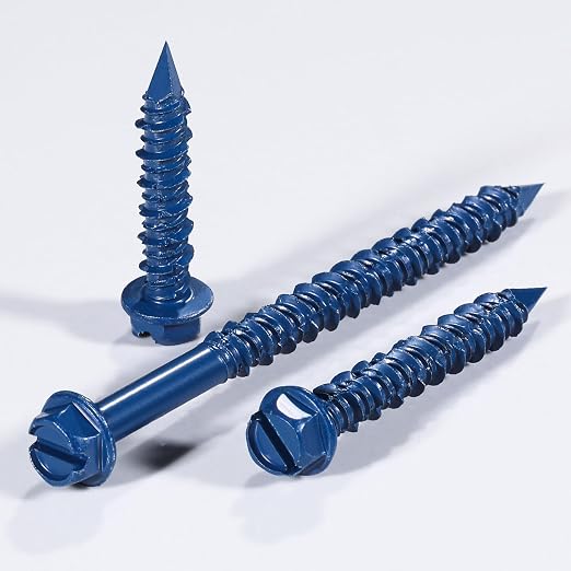 Wensilon 3/16" * 1-3/4" Slotted Hex Concrete Screws Anchor Blue Hexagon Head - Image 3