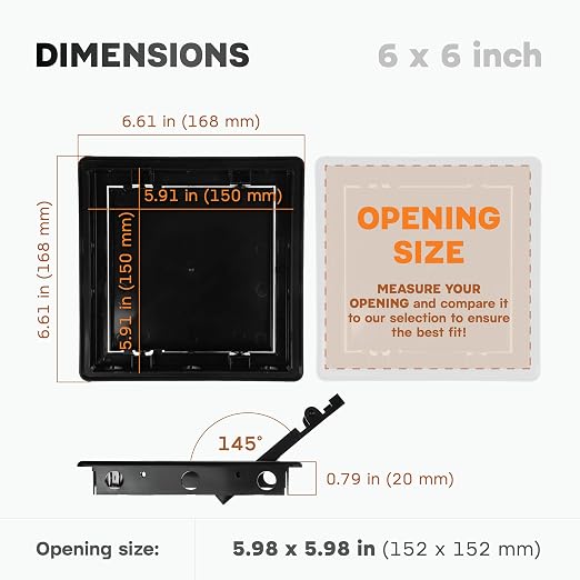 6" x 6" Black ABS Plastic Plumbing Access Panel - Image 2