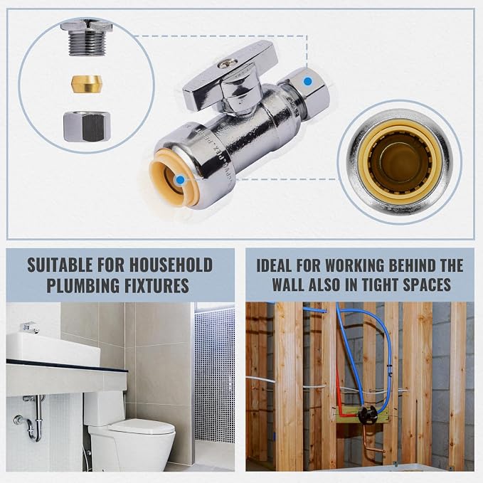 Straight Stop Valve, Water Shut Off Valve 1/2" x 1/4" Comp, Toilet Water Shutoff - Image 6