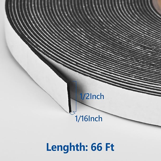 Kikerike Self Adhesive Foam Tape Weatherstrip 1/2In x 1/16In x 66Ft High - Image 2