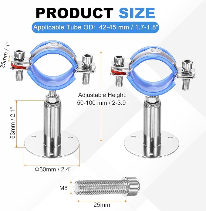 HARFINGTON 2 Set Wall Mount Ceiling Mount Pipe Supports 304 Stainless Steel - Image 2