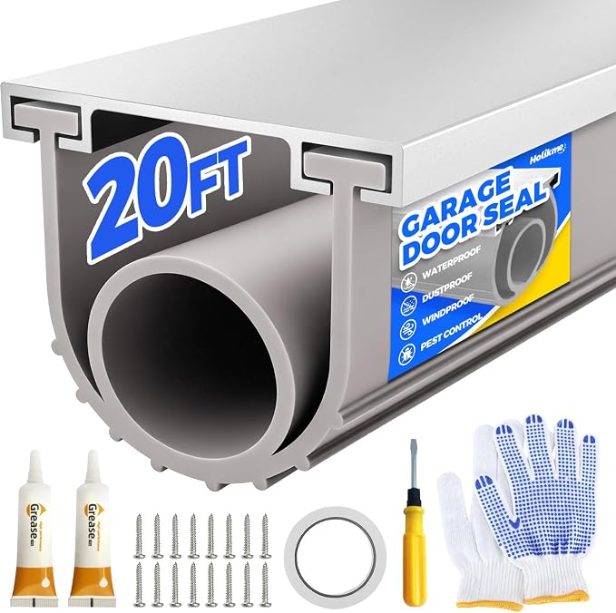 Holikme 20FT Garage Door Bottom Seal, Pre-drilled Track, U+O Rubber Seal by Holikme