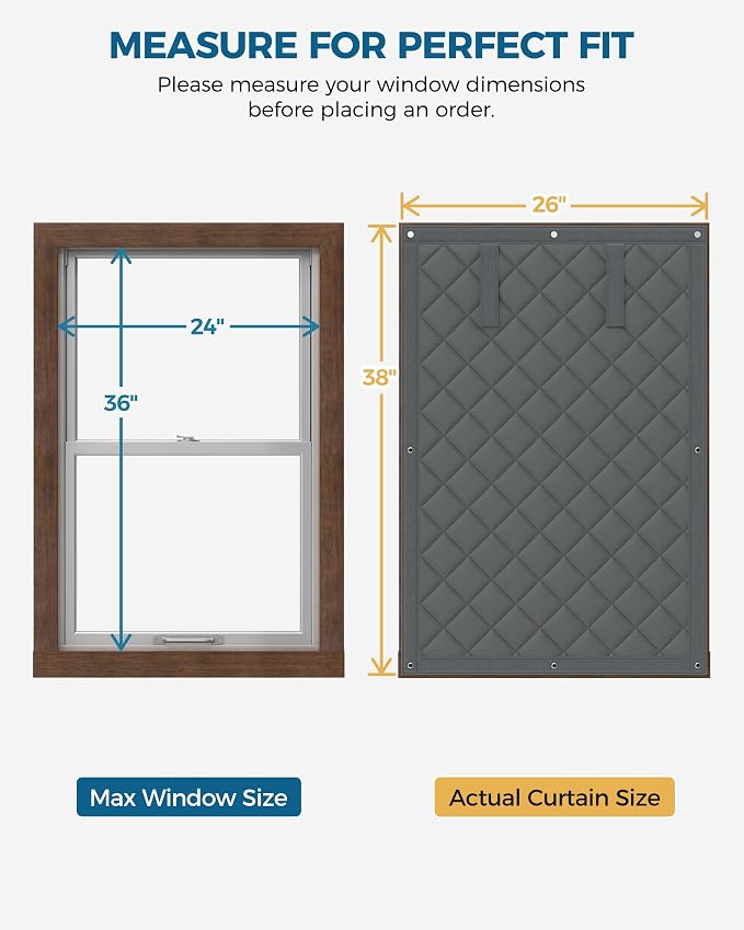 Augblinds Thermal Insulated Window Cover, Curtain Size 26 x 38 Inch, Quilted - Image 2