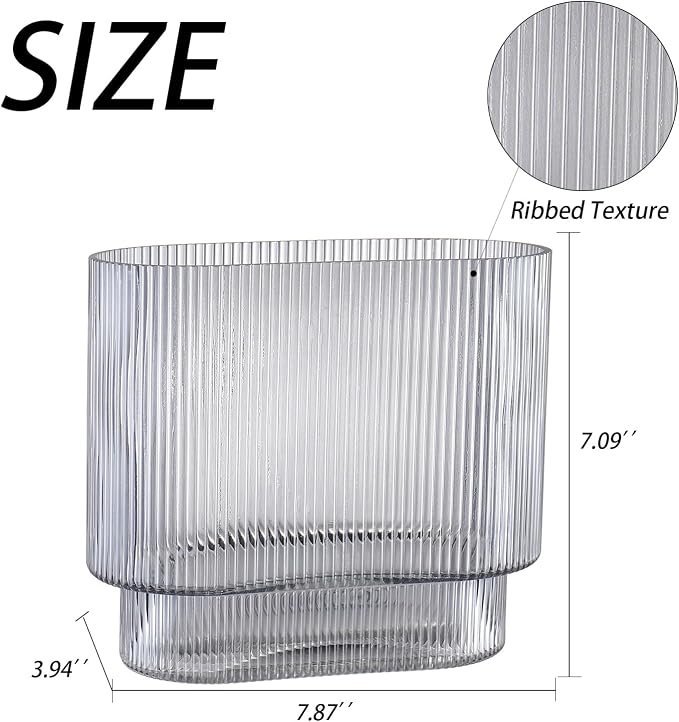 Ribbed Glass Vase, Fluted Short Vases - Image 7