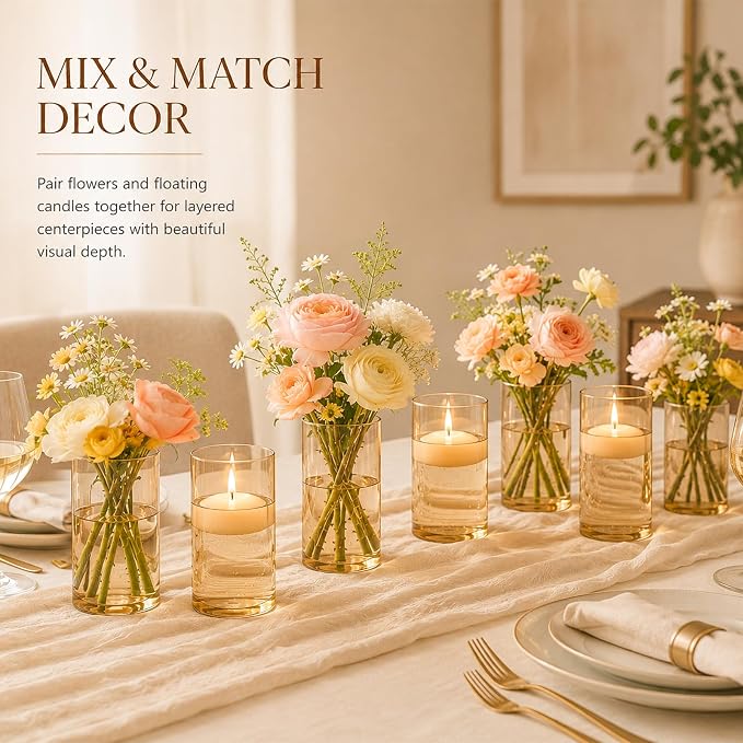 12pcs 6 Inch Gold Amber Glass Cylinder Vases - Image 3