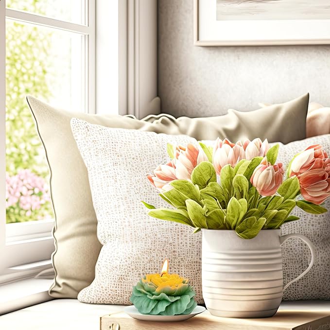 Turquoise Green Peony Flower Shape Candles - Image 8