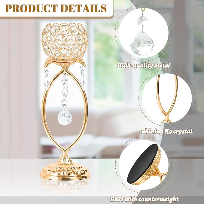 12 Pcs Elegant Metal Crystal Tea Light Candle Holders | - Image 3