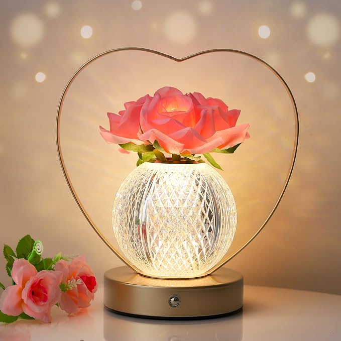 AMWGIMI Women Gifts Rose Flower Lamp Cordless LED Touch Lamp Decor Gift | by AMWGIMI