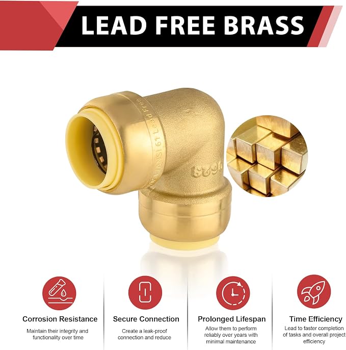 2piece EFIELD 1/2-inch 90-Degree Elbow, Push-Fit Brass Fittings | Connect Copper - Image 3