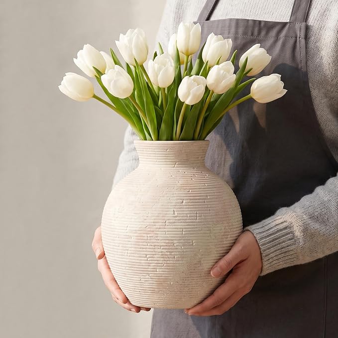 7.48 Inch Vintage Ceramic Flower Vase, Rustic Farmhouse Vase - Image 3
