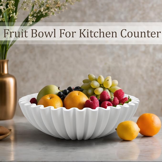 LIN CHUAN Ruffle Decorative Bowl, Large Fruit Bowl, and tables. Durable resin - Image 5
