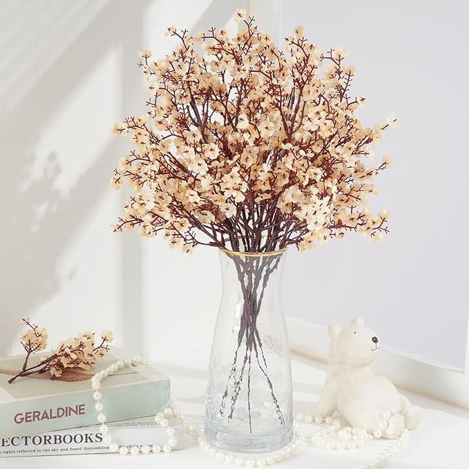 10 Pcs Fake Flowers, Real Touch Babys Breath Artificial Flowers, Champagne | - Image 3
