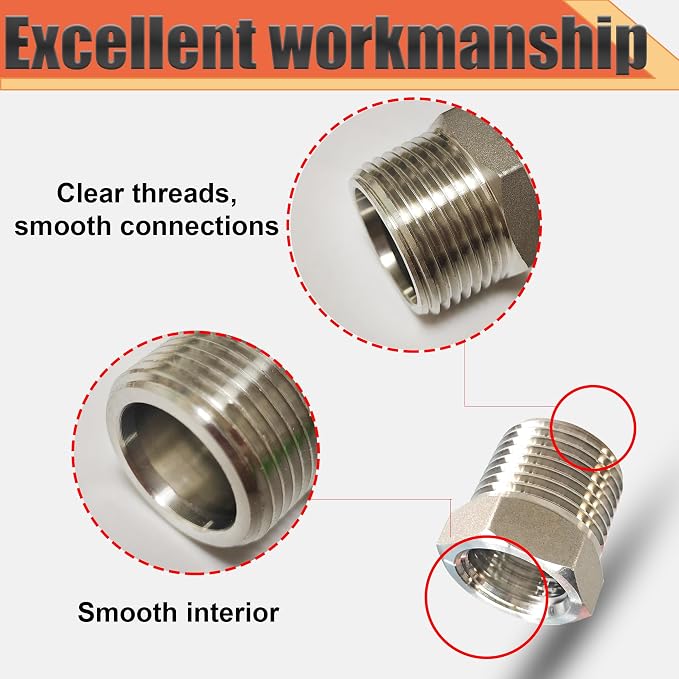 1/2" NPT Male to 1/4" NPT Female Reducer Bushing, 304 Stainless Steel Pipe Hex - Image 5