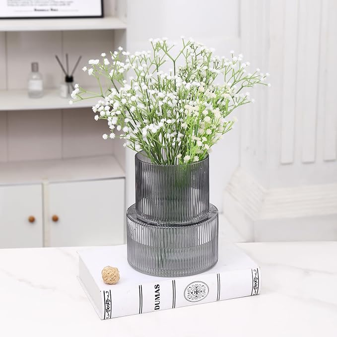 Black Glass Vase, Ribbed Glass Vase - Image 5