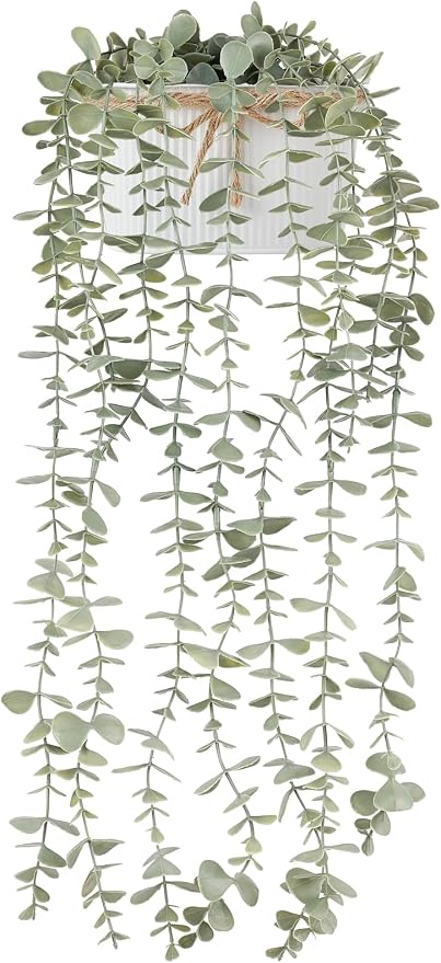 Mkono Fake Hanging Plants in Farmhouse Galvanized Pot by Mkono