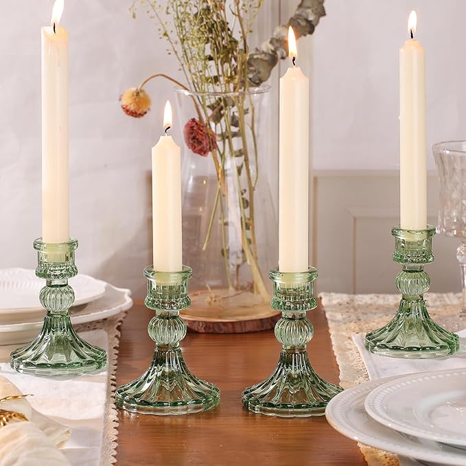 12PCS Green Candlestick Holders Set- 4" H Taper Candle Holders, Glass Candle - Image 4