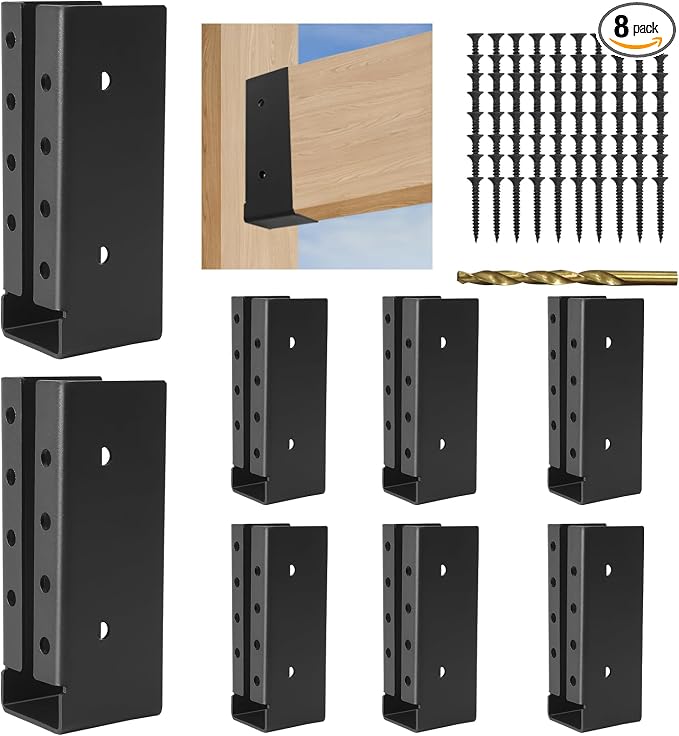 8-Pack 2x6 Heavy Duty Joist Hangers Concealed Flange Beam Support | Carbon by OutdoorHardwareManufacturer