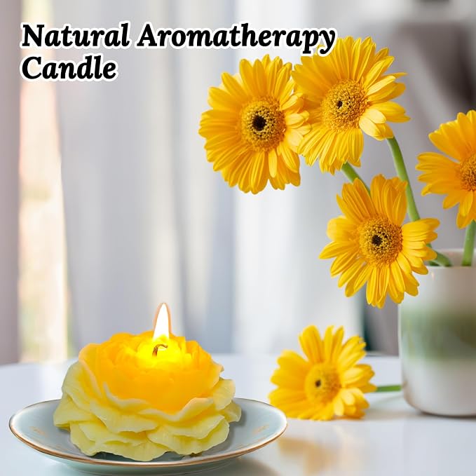 Yellow Peony Flower Shape Candles - Image 3