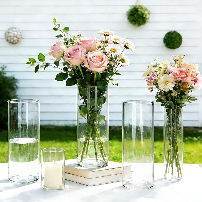 Glass Cylinder Vase, 10 Pack Glass Vases, Hurricane Floating Candle | Glass - Image 5