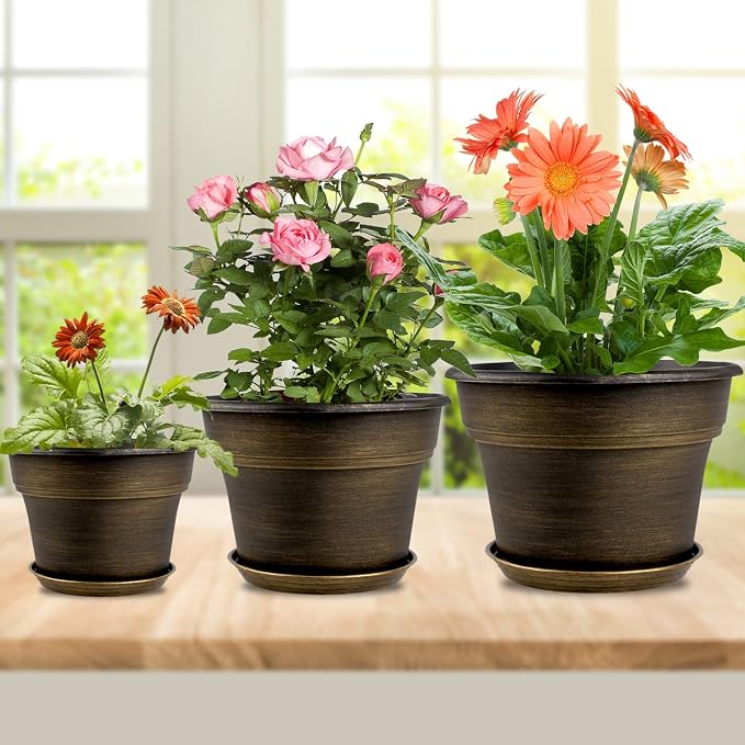 Plant Planters Pots Set of 4 Pack 8 Inch, Plastic Flower Pot - Image 2