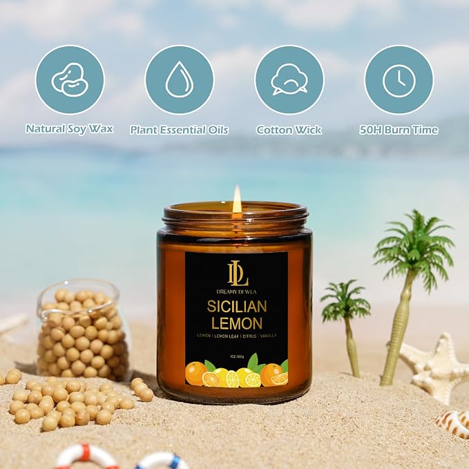 Sicilian Lemon Candles, 7oz Sicilian Lemon Scented Candle, Natural Soy Candles - Image 3