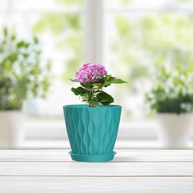 Meowell 4 inch Small Plastic Nursery Pots, 5 Pack Water Ripples Flower Pots - Image 7