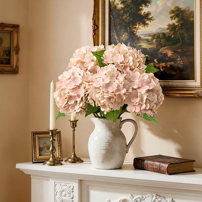 Beige Neutral Real Touch Hydrangea Artificial Flowers, Latex | 21" Long Stems - Image 6