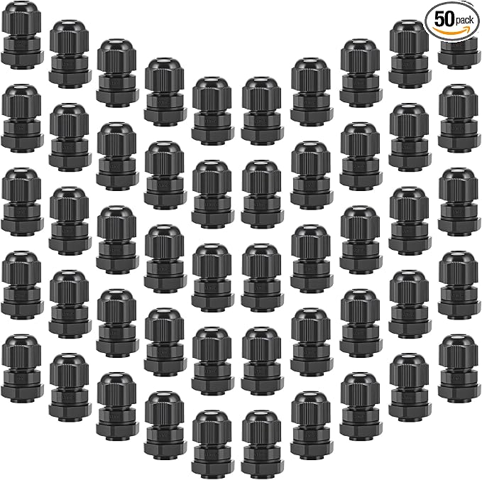 50 Pcs 1/4" NPT Cable Glands, IP68 Waterproof Adjustable Nylon Strain Relief by Hilictokt