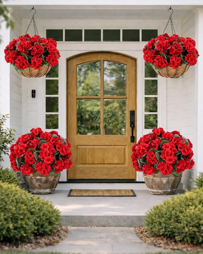 Artificial Flowers for Outdoors – 6 Bundles of UV-Resistant Artificial Geraniums - Image 2