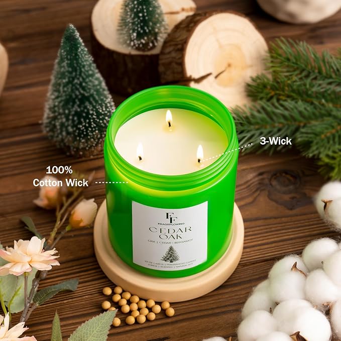 Cedar Oak Large Candle, 3-Wick 22oz Long Lasting Scented Candle | Natural Soy - Image 4