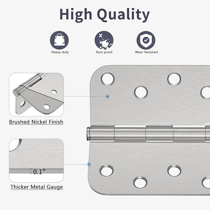 3 Pack Door Hinges 4 Inch, Brushed Nickel Hinges - Image 3