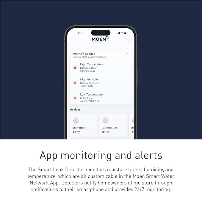 Moen Flo Smart Water Leak Detector, Drip or Flood Sensor Alarm - Image 3