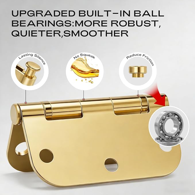 30 Pack Polished Brass Door Hinges 3.5 Inch 5/8" Radius Ball Bearing | - Image 3