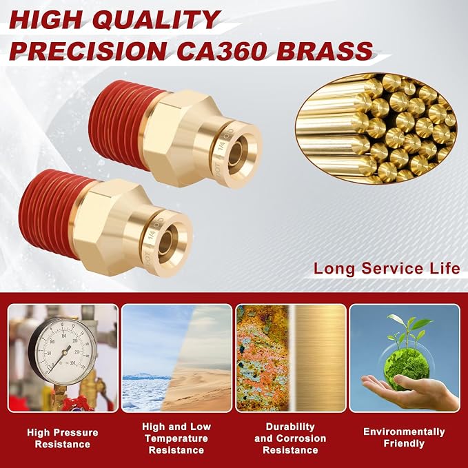DOT Approved Male Straight Brass Union 1/4" Tube x 1/4" NPT, Quick Connect Union - Image 2